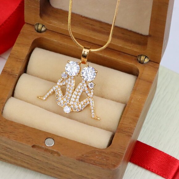 "Gemini Zodiac Rose Gold Pendant with Twin Sparkling CZ Accents, XPPT1543 - Picture 10 of 13